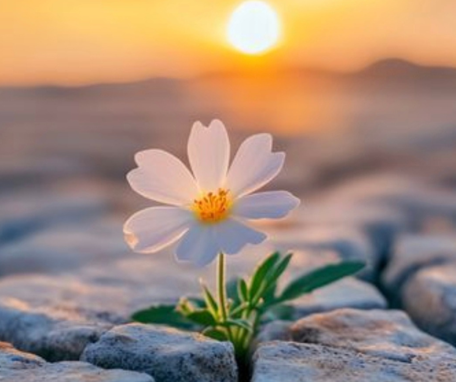 Quando il desiderio inizia a muoversi fiore delicato che nasce tra le pietre simbolo del desiderio fragile che inizia a emergere