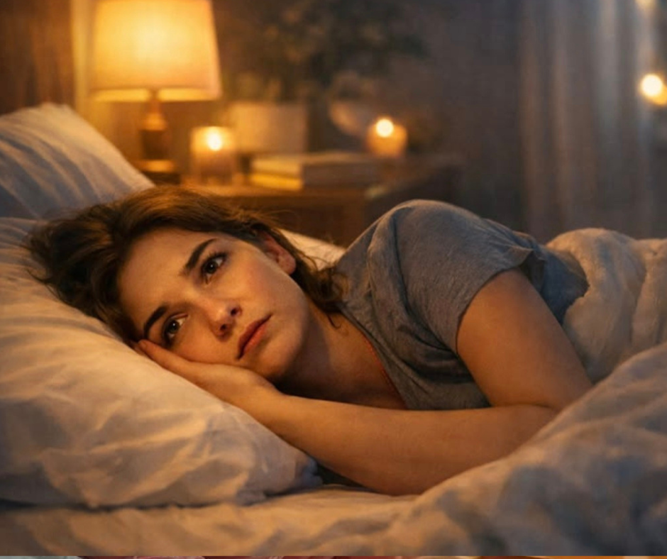 donna sveglia a letto con mente attiva difficoltà ad addormentarsi