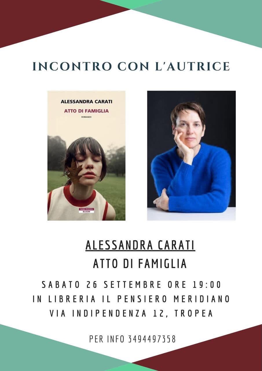 TROPEA, SABATO 26 ALESSANDRA CARATI PRESENTA ATTO DI FAMIGLIA. LIBRI E CULTURA NEL SETTEMBRE VIVO DELLA CITTÀ