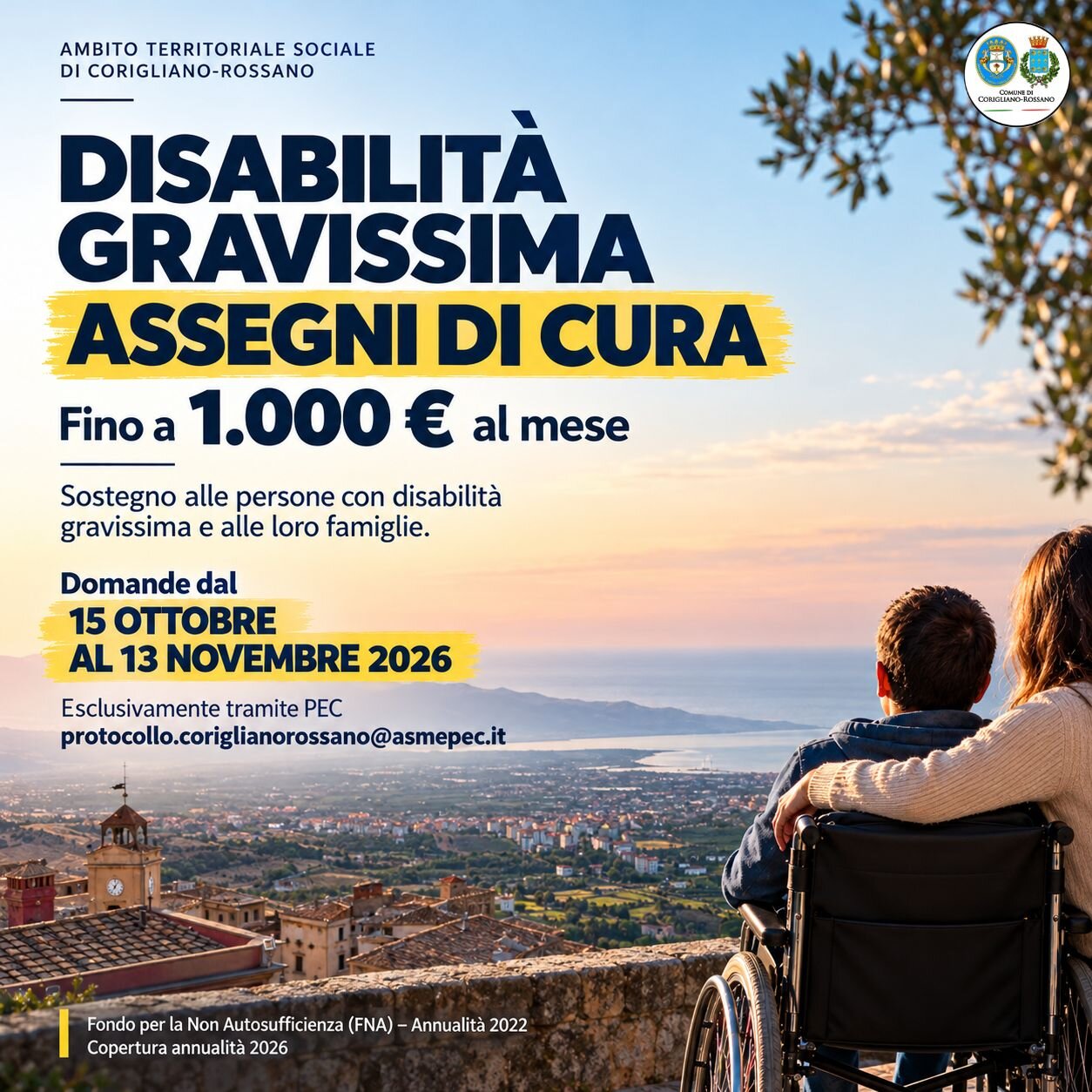 DISABILITÀ GRAVISSIMA, ASSEGNI DI CURA FINO A 1.000 EURO AL MESE: DOMANDE DAL 15 OTTOBRE AL 13 NOVEMBRE.