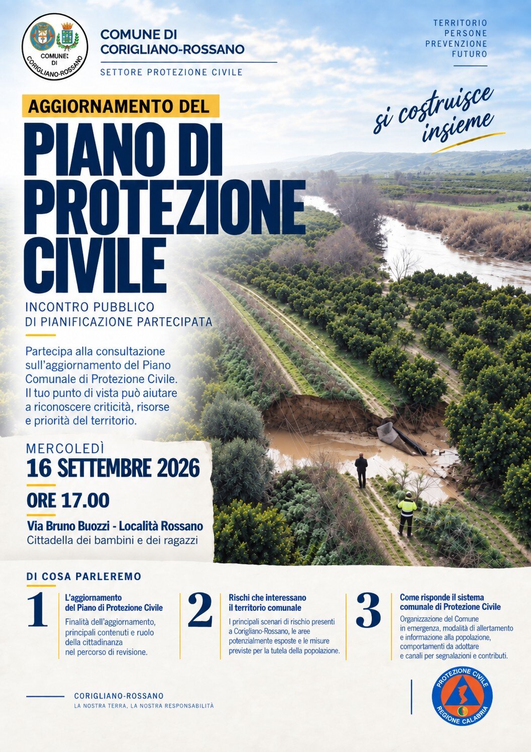 PROTEZIONE CIVILE, MERCOLEDÌ 16 SETTEMBRE INCONTRO PUBBLICO PER L’AGGIORNAMENTO DEL PIANO COMUNALE.