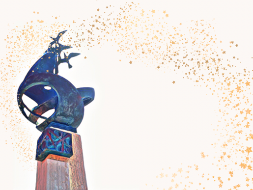 In acquerello, il Monumento al Marinaio del Mastro Correale, contornato da una polvere di stelle In acquerello, il Monumento al Marinaio del Mastro Correale, contornato da una polvere di stelle