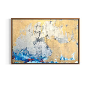 opera unica con cornice in legno, foglia oro, foglia argento e acrilico su tela, cm 150x100