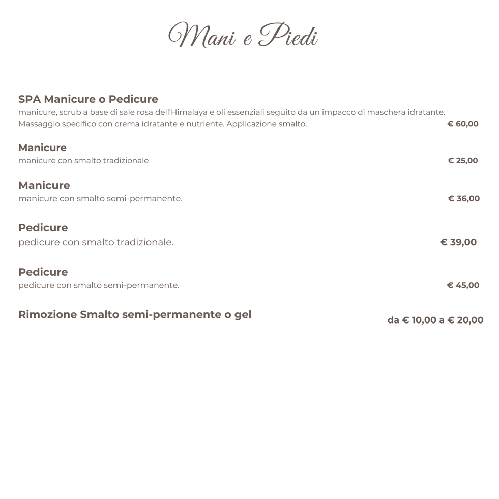 spa manicure o pedicure manicure, scrub a base di sale rosa dell’himalaya e oli essenziali seguito da un impacco di maschera idratante. massaggio specifico con crema idratante e nutriente. applica