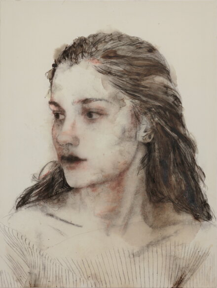 untitled, (from sophia) 2024 bitume carboncini e sanguigna su tela, 160x120cm.jpeg