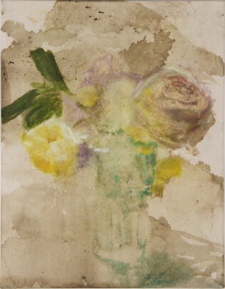 bicchiere e rose, 36x46cmolio acrilico ebitume su tela2021 .jpeg