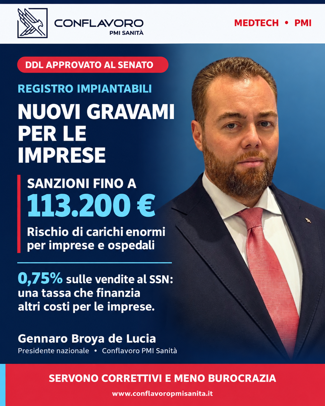 Immagine della comunicazione di Conflavoro PMI Sanità sul Registro unico nazionale dei dispositivi medici impiantabili