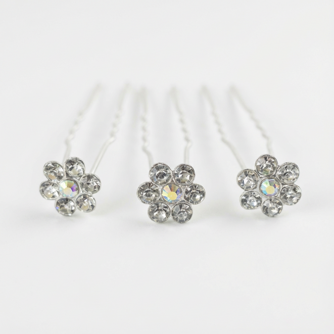 003 - conf. con 20 pz. spillone argento con fiore strass crystal cm 1,2 11,40 