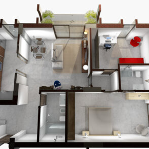Spaccato 3D Appartamento Tipo C attico Ipotesi D1