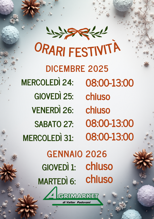 flyer orari di apertura natalizi minimal avorio verde rosso