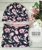 set-cappellino-e-scaldacollo-primavera-autunno-versione-fiori-rosa-base-blu-notte