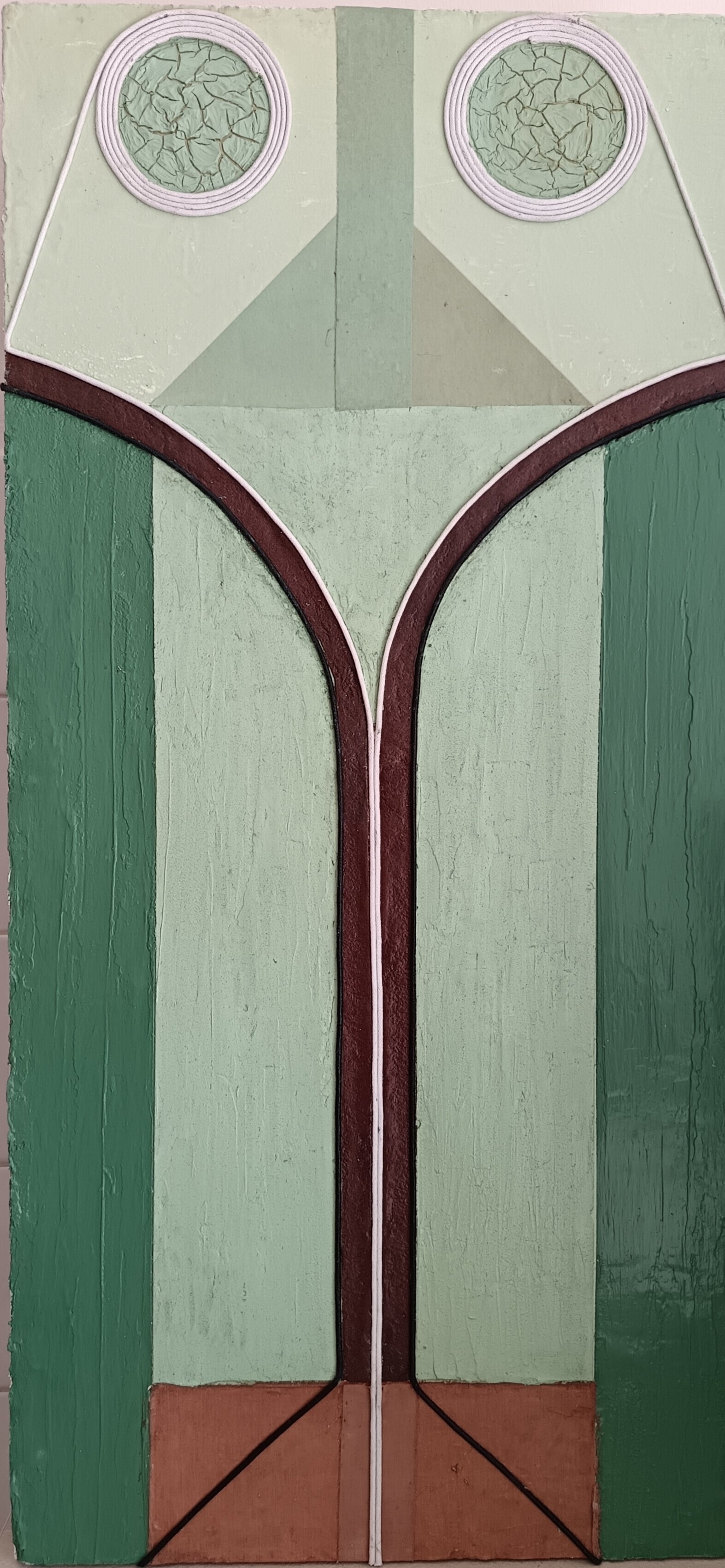 tecnica mista-rame-zolfo -pigmenti di corteccia di pino e stoffa 83x39