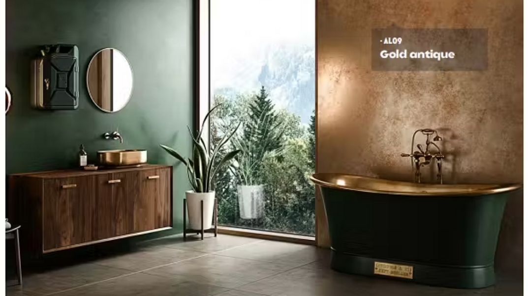 Bagno elegante con pellicola adesiva alla parete effetto oro brunito