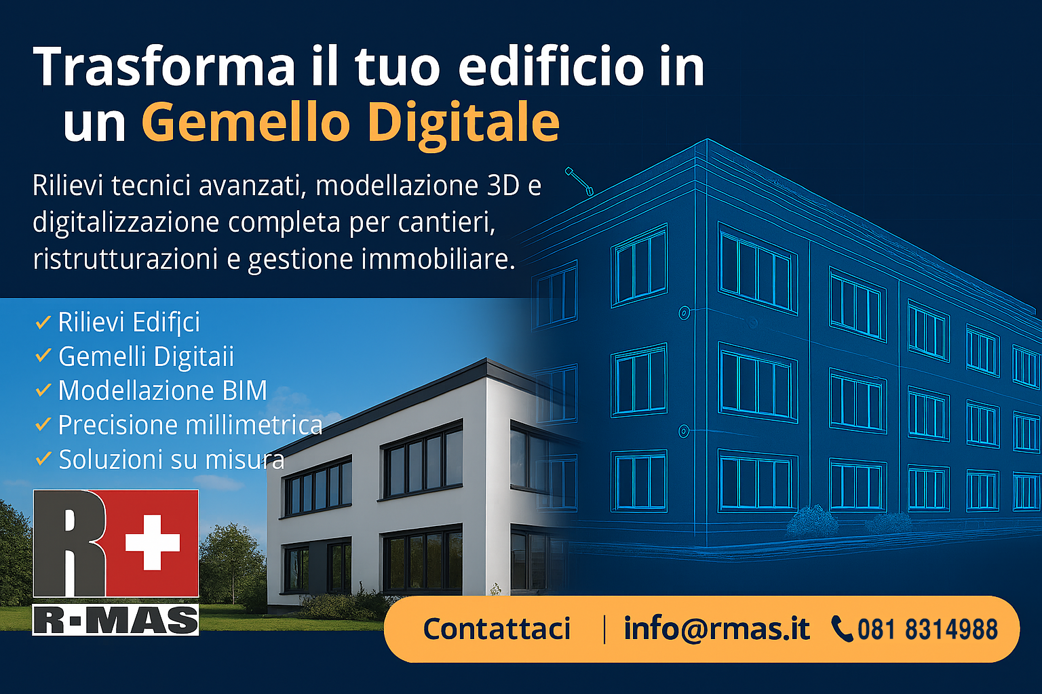 gemelli digitali, rilievo laser scanne, rilievi edifici,